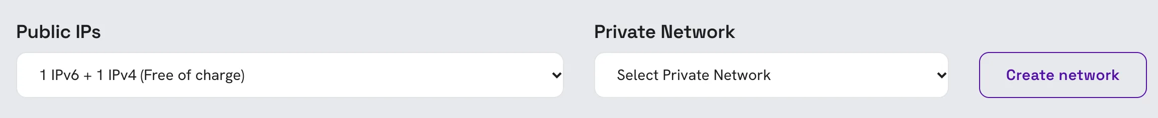 The Private Network setting on the server creation page